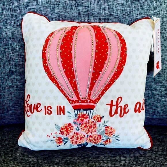 Love is in the Air Valentine Hot Air Balloon Decor Throw Pillow - Picture 1 of 1